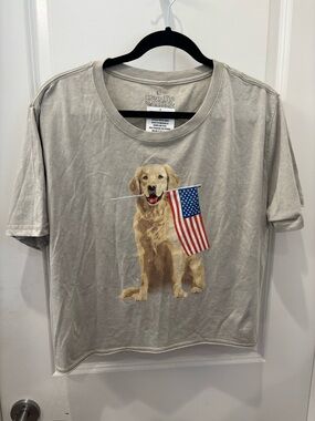 NWT Goodie Two Sleeves Golden Retriever Dog T-Shirt with American Flag- XS